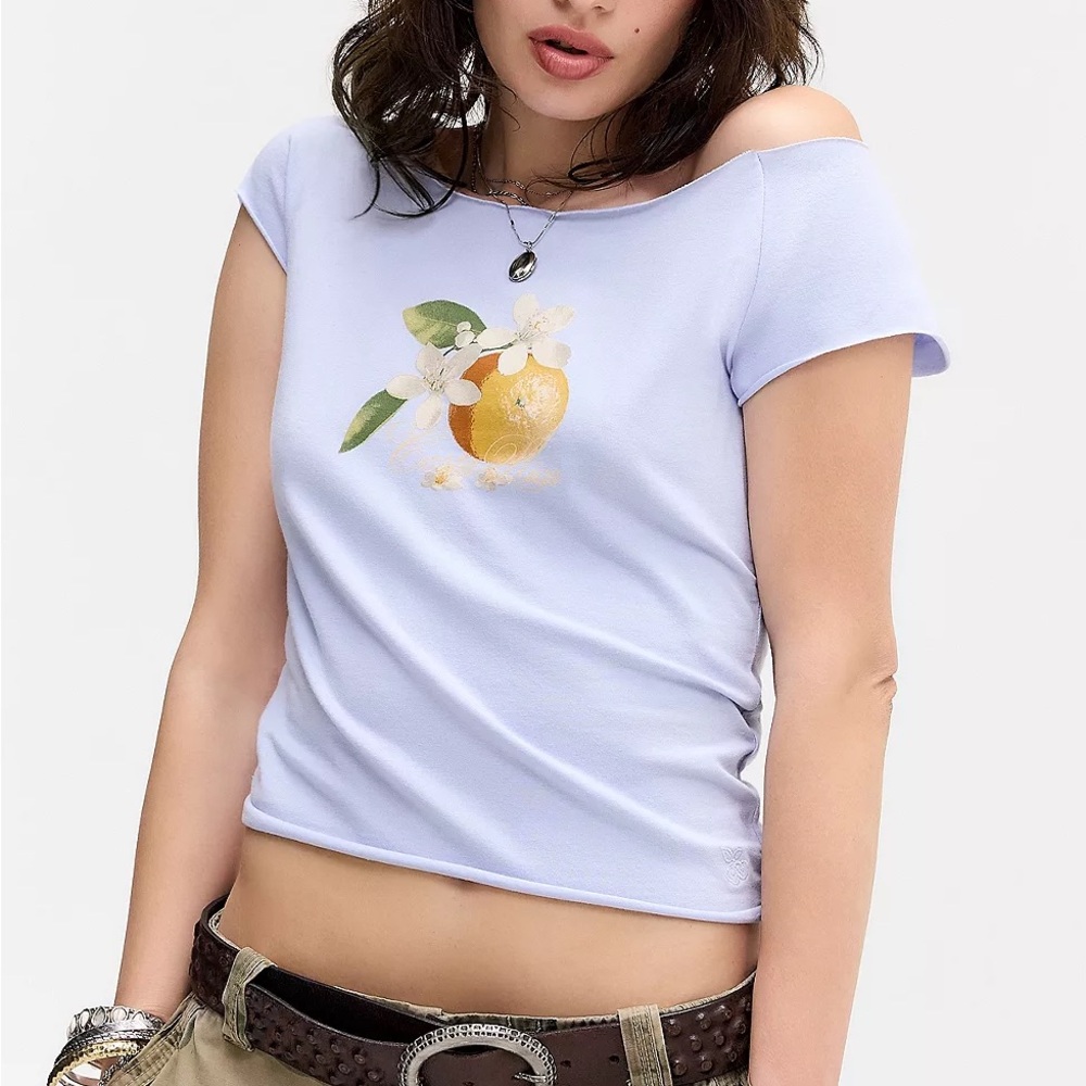 Urban Outfitters Out From Under Cotton Compression Boatneck Cropped Graphic Tee